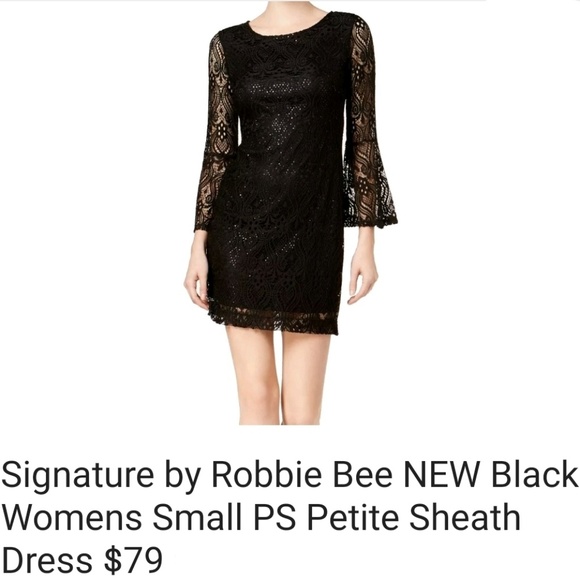 NWT SIGNATURE ROBBIE Bee Sheath dress lace sleeves NYLON SPANDEX FORMAL PS - Picture 2 of 7